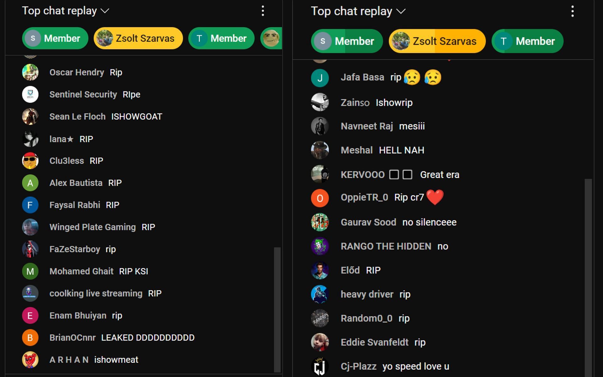 Fan reactions posted on the YouTube Live chat (Image via YouTube)
